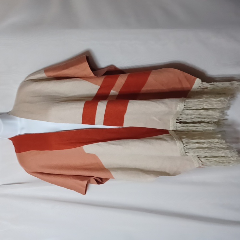 FRYE Women's Apricot Color Color Block Shawl With Fringes.